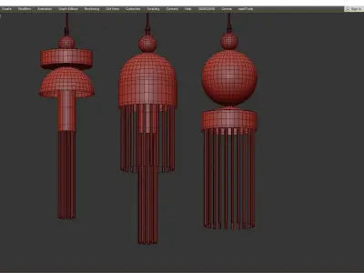 PLEIADES three hanging lamps with metal and glass Low-poly 3D model