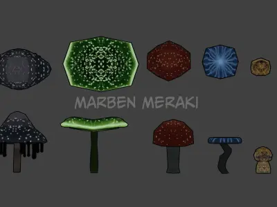3D Lowpoly Mushrooms  Low-poly 3D model