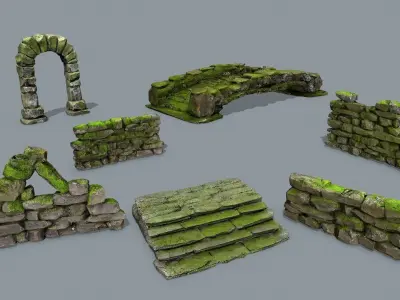 Ruin set Low-poly 3D model 2