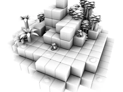 Cube World Level Building Set - Low Poly Hand Painted Low-poly 3D model