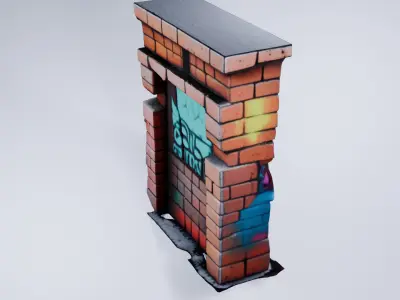 Low Poly Brick Wall - Stylized Urban 3D Model 3D model