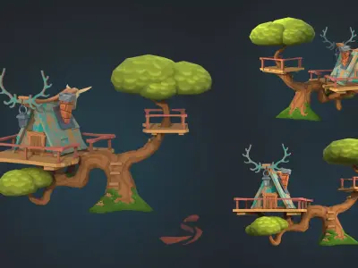 Cartoon Tree House Low-poly 3D model