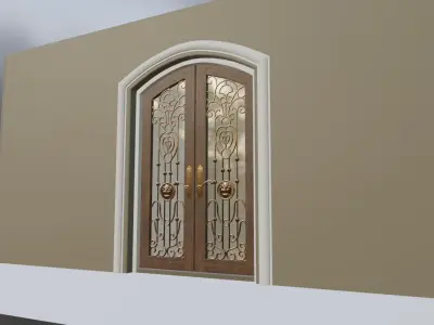 Classic Wrought Iron Glass Main Double Door 3D model