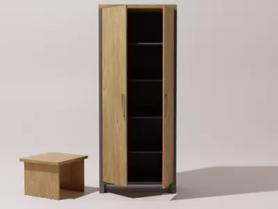 Wood Metal 2-Doors Office File Cabinet with Center Table Low-poly 3D model