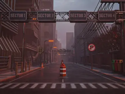 DYSTOPIAN BRUTALIST CITY SCENE Low-poly 3D model