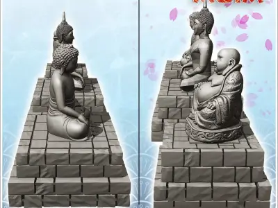 Set of three Asian Buddhist statues 5 - Modern WW2 WW1 World War 3D print model