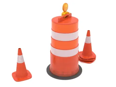 Traffic Barrel Barricade and Cone 3D model