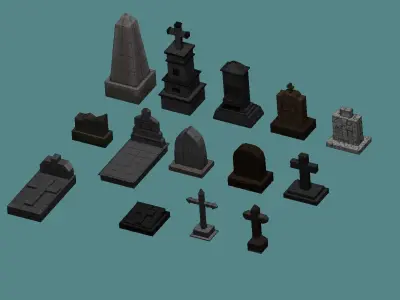 Cemetery Asset - Graveyard Tombs Low-poly 3D model
