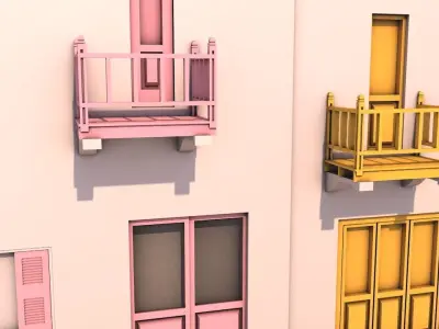 neighborhood street houses and balconies Free low-poly 3D model