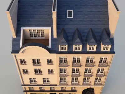 Paris building with passage Low-poly 3D model