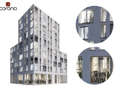 Modern residential building 01 - night 3D model