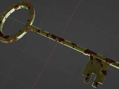 Rusty shiny 3 lever key Low-poly 3D model