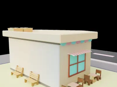 Low Poly Patisserie donut shop with tables and chairs Low-poly 3D model