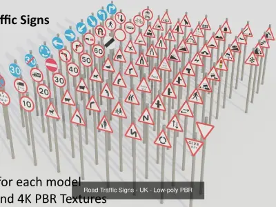 A comprehensive collection of UK traffic signs - Low poly PBR 3D Model Pack