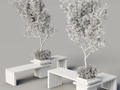Urban Environment Urban Furniture Green Benches 3D model