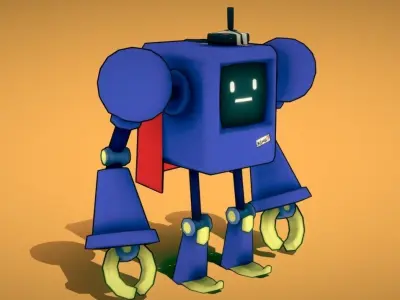 Cartoon Cute Blue Robot Low-poly 3D model