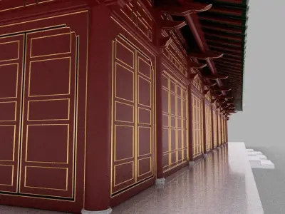 ORIENTAL ASIAN PALACE HALL Low-poly 3D model