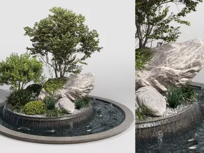 Pond with Plants Big rock 3D model