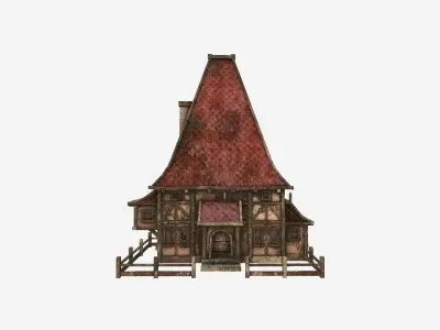 Medieval Building A08 Destroyed Old - Scenery Backdrop House Low-poly 3D model