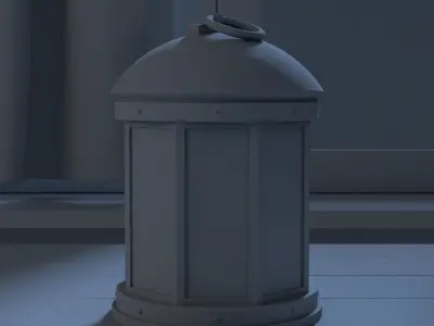 Lantern light bulb in on wooden table 3D model