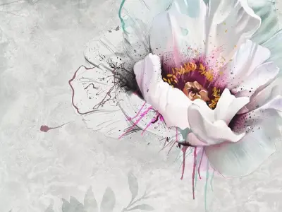 Painterly Bloom on Plaster Wallpaper Texture Texture