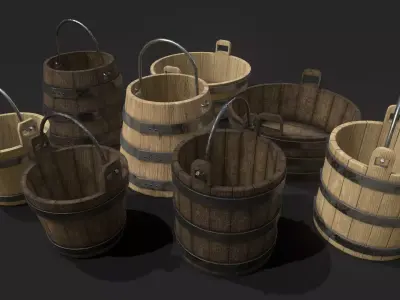 Bucket Pack Low poly 3D Models Low-poly 3D model