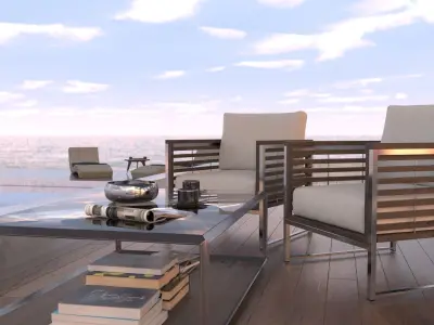 Ocean View Exterior Scene - Patio with Ocean View 3D model
