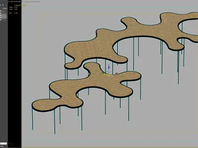 Organic Outdoor Canopy Sunshade with Wooden Decking 3D model