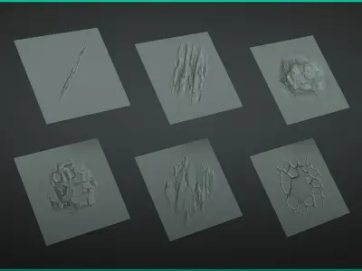 Stylized Rock Damage and Cracks - 40 ZBrush VDMs and alphas 3D model