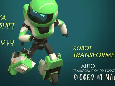 Robot character transformer scooter future scifi rigged in maya Low-poly 3D model