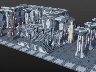Sci-fi asset modules pack Low-poly 3D model