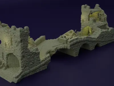 Abandoned Old Bridge Tabletop Terrain 28 MM 3D print model
