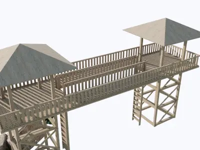 TOWER-4-DOUBLE AND BRIDGE Low-poly 3D model