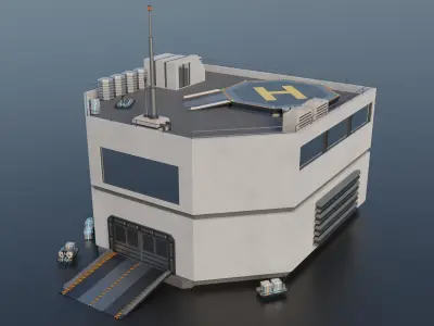 Futuristic Industrial Building Low-poly 3D model