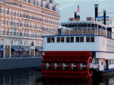  Paddle Wheeled Steamboat Rigged for Cinema 4D 