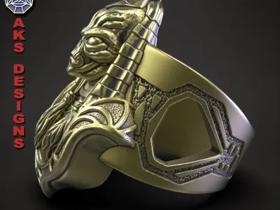 skull ring biker jewelry Alien Egyptian Anubis  3D print model