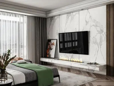 modern nature vibe bedroom 3D interior scene 3D model