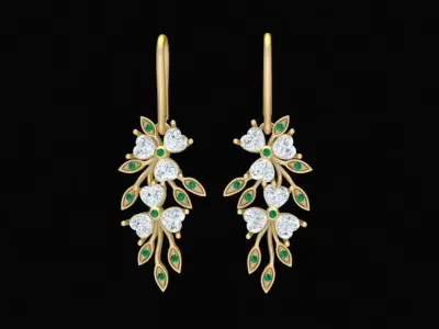 Elegant Leaf Drop Earrings with Diamond Accents Jewelry  1990 3D print model