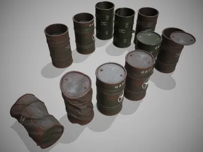 Barrels Military set Low-poly 3D model