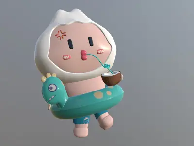 beach cartoon character Low-poly 3D model