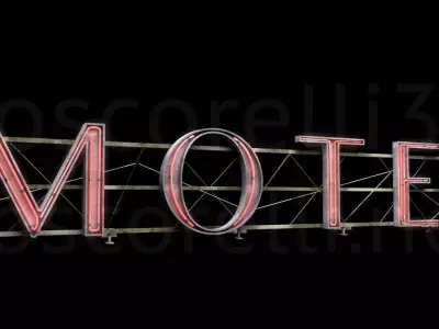 Rooftop Neon Motel Sign Low-poly 3D model