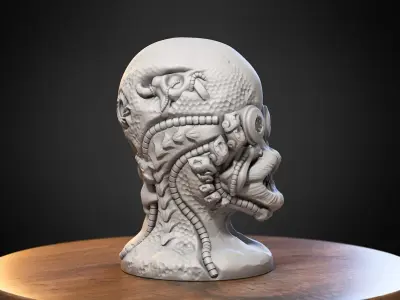 Skull robot dragon Headphone Stand Cyborg skull dragon  3D print model