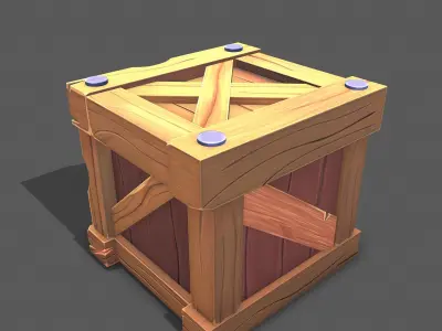 Stylized wood box Low-poly 3D model
