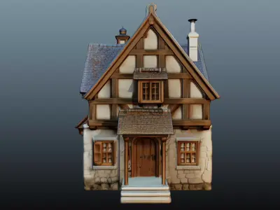 Mediaval fantasy stone house High-Poly 3D model