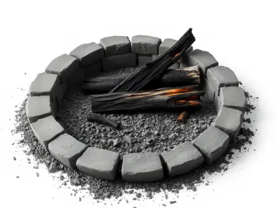Outdoor Campfire Ring with Charred Logs Model Pack Low-poly 3D model