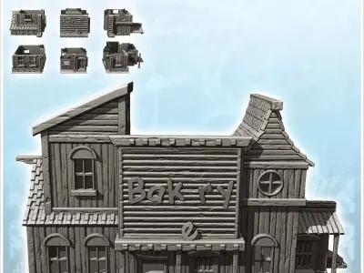 Large wooden bakery with annex and large sign 4 - Medieval Gothi 3D print model