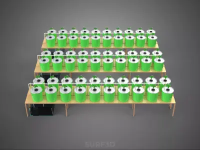 LAYOUT PARALLEL ARRAY ROW INDOOR DUTCH BUCKET HYDROPONIC SYSTEM 3D model