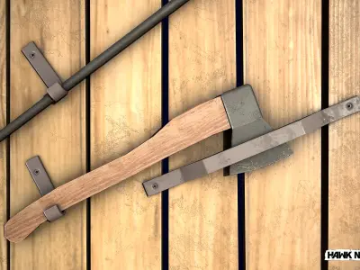 Fireman shield with fire fighting and safety tools Low-poly 3D model