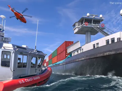  Coast Guard Defender Class Boat Red Rigged for Maya 