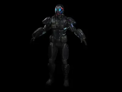 Cyberpunk Neon Soldier  Low-poly 3D model